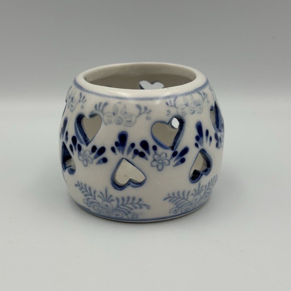 Delft Blue Hand Painted Ceramic Tea Light Candle Holder Holland Cottage Core